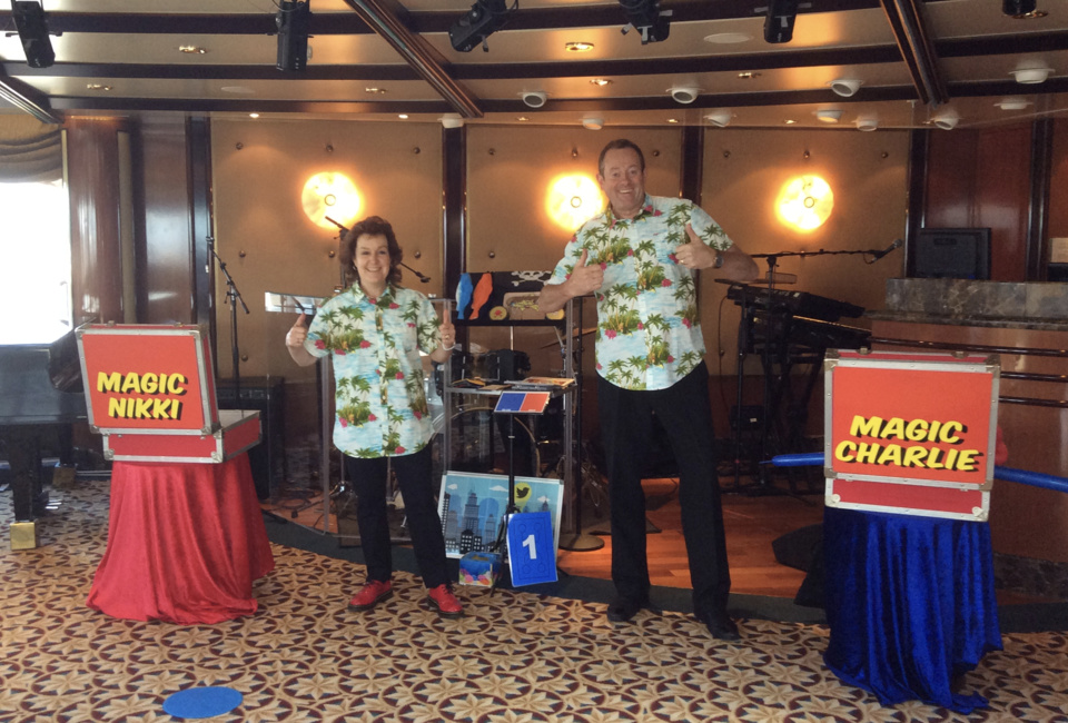 Nikki and Charlie performing for the families onboard the QE2